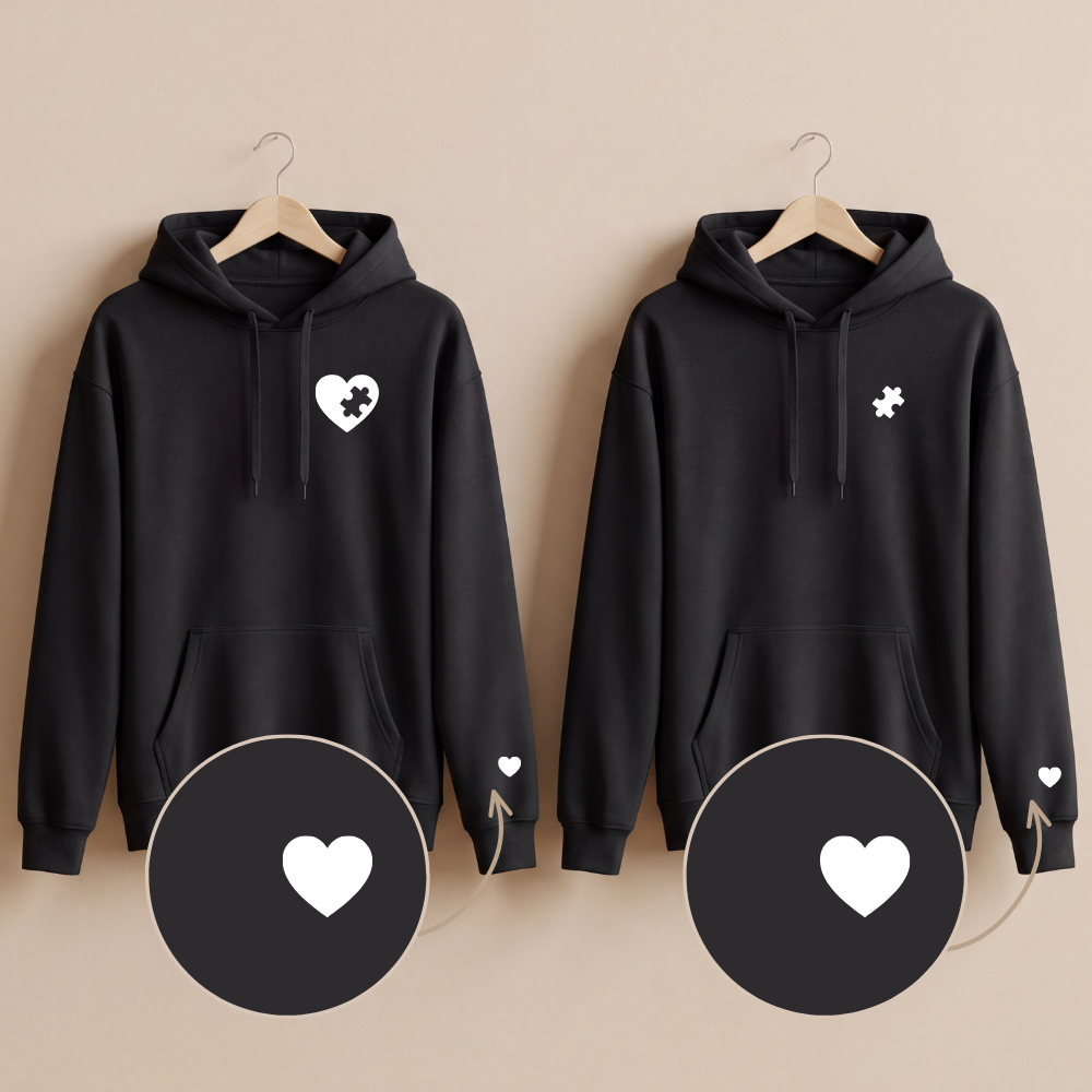 Personalisierte Partnerlook Hoodies "PuzzleHeart" (+ Ärmeldruck)